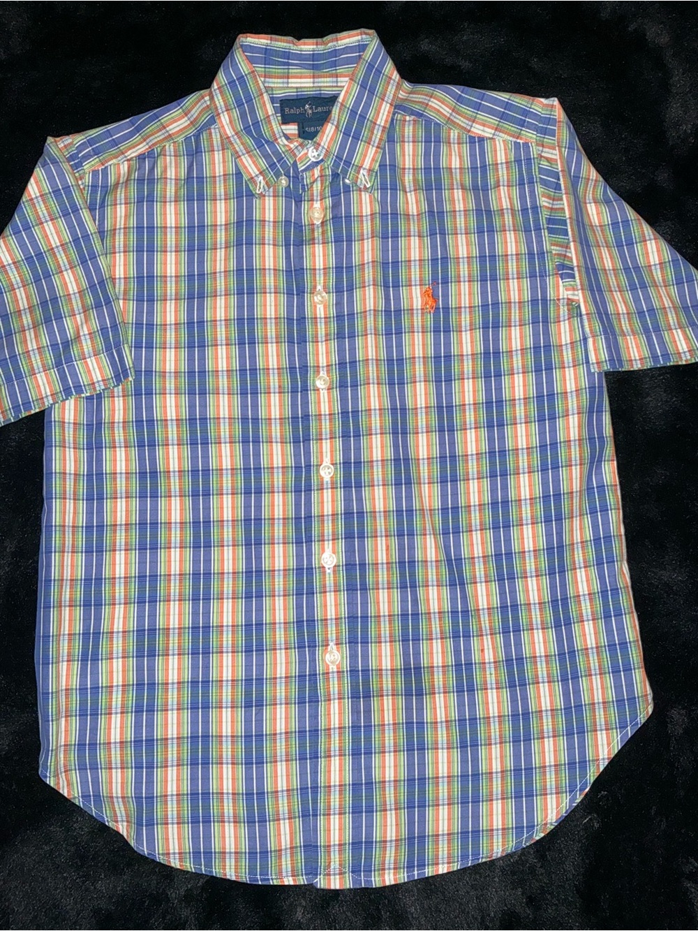 Ralph Lauren Boys Blue, Orange & Green Plaid Button-Down Shirt Small - Picture 4 of 4